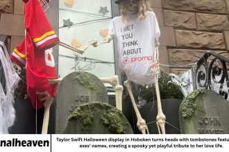 Taylor Swift Halloween display in Hoboken turns heads with tombstones featuring her exes’ names, creating a spooky yet playful tribute to her love life.