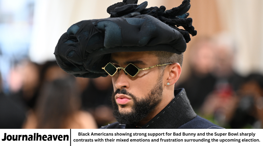 Black Americans showing strong support for Bad Bunny and the Super Bowl sharply contrasts with their mixed emotions and frustration surrounding the upcoming election.